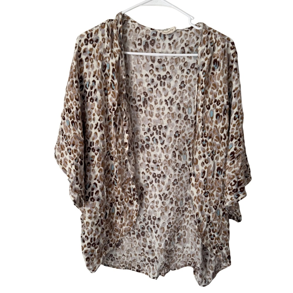 Style Rack Leopard Print Kimono Cardigan Brown‎ Tan Blue Open Front Small